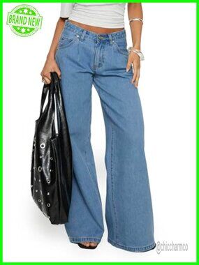Supercut Low Rise Baggy Pleat Jeans Wide Leg Straight Relaxed Fit